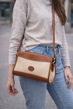 Vintage Dooney  Bourke Cream  Tan Leather Crossbody Satchel  USA Made