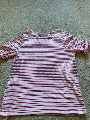 Christopher & Banks Women Striped Short Sleeve Blouse Red White Size 1X