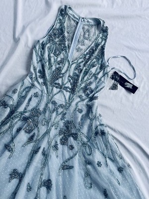 Aidan Mattox Women's Blue Sleeveless V-Neck Evening Dress Size 6 NWT Made India