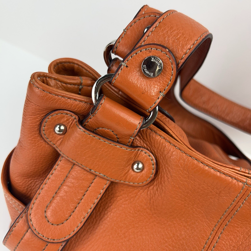 TIGNANELLO Leather Shoulder Purse Silver Studs Orange Pebbled Perfect 10 Handbag - Picture 5 of 22