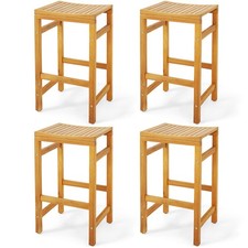 Set of 4 Acacia Wood Bar Stool 30-Inch Height Bar Chair with Saddle Shaped Seat
