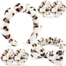 6Pcs Spa Headband for Washing Face Wristbands Set Women HB Beige Leopard