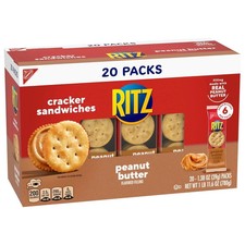 RITZ Peanut Butter Sandwich Crackers, Lunch Snacks, 20 Snack Packs