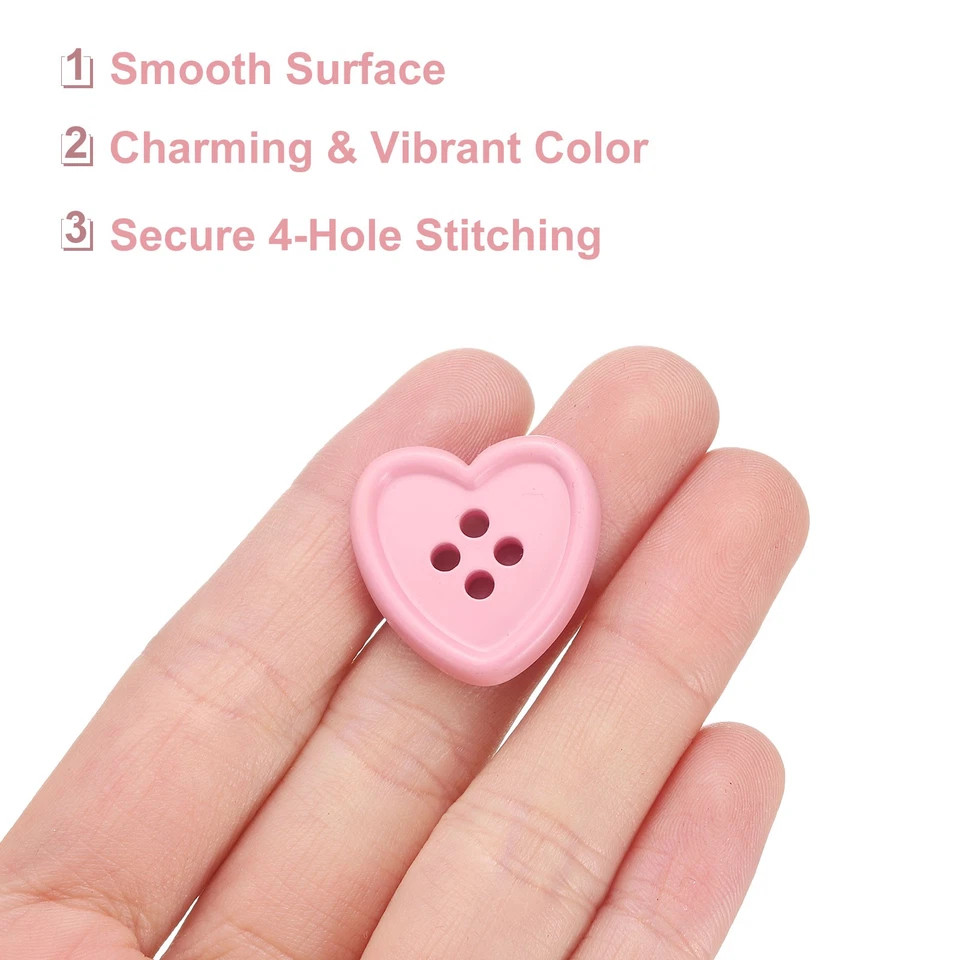 40pcs Heart Resin Sewing Button, 23mm 7/8" 4 Hole Sweater Buttons, Pink - Image 4 of 4