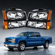 Pair Headlightsbumper Light Black For 2003-2006 Chevrolet Silverado 1500 2500hd