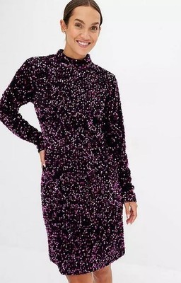 FREEMANS Paillettiert Samt Partykleid Pink Kurzarm UK 14/16 (fm254-6)