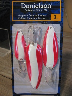 Danielson 3 Pack Red & White Magnum Demon Spoons - 2.25'' 3'' 3.5'' Fishing Lures