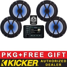 KICKER KMC4 DIGITAL MEDIA RECEIVER MARINE AUDIO PACKAGE 6.5 LED SPEAKERS 2 PAIRS