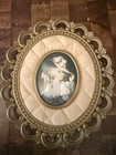Vintage Round Brass Picture Frame with Quilted Inset and Lady Portrait 7.5x5.5 — photo 1
