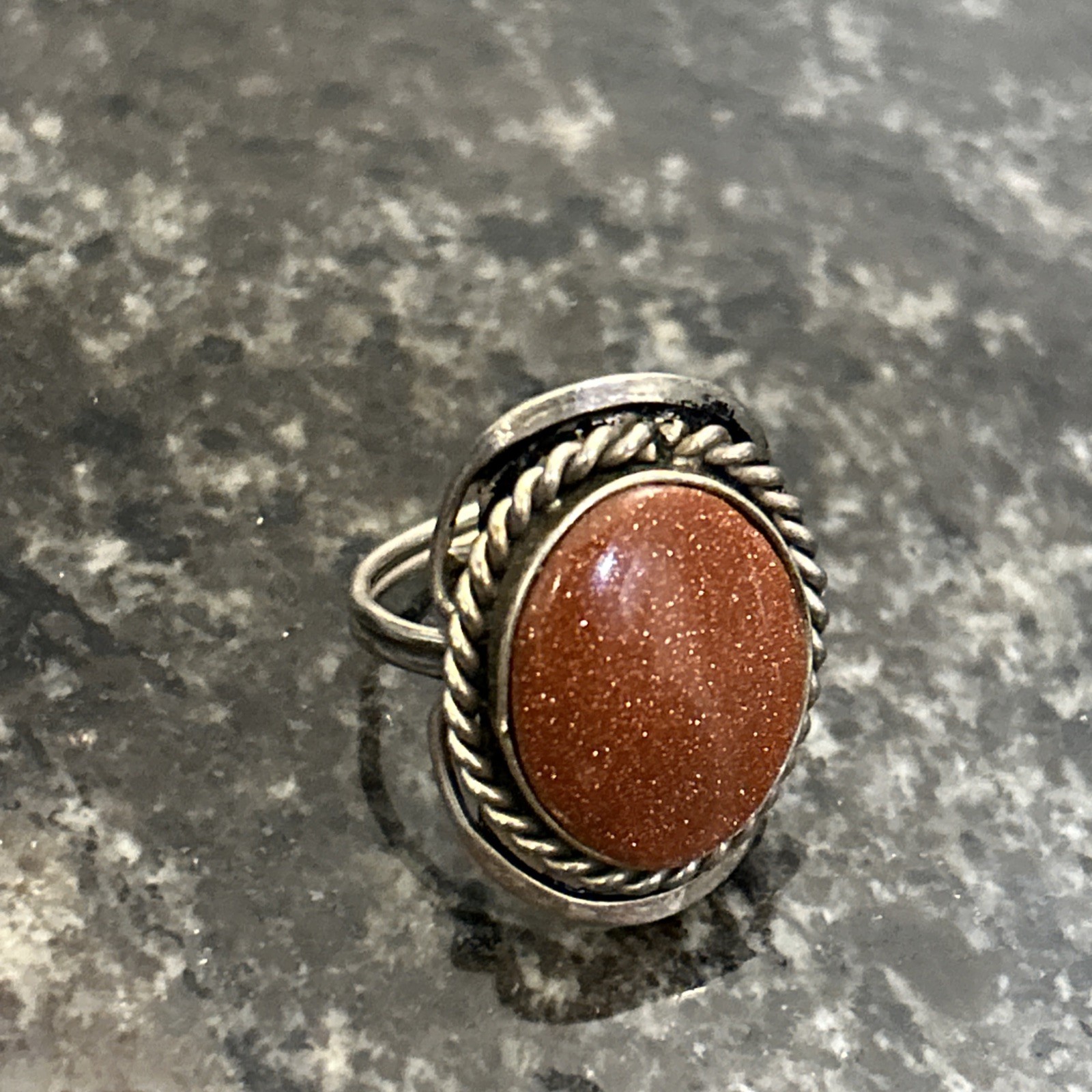 Ring Adjustable Size Orange Glitter Sandstone Ova… - image 2