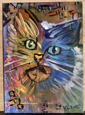 Cat Original Acrylic Expressionism Painting OOAK colorful signed VLong