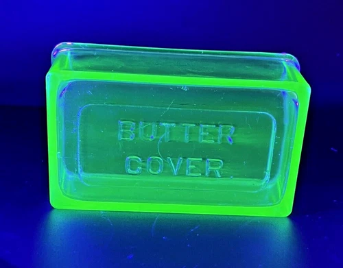 URANIUM Depression Glass BUTTER COVER Lid  6" x 3.5" x 2" VTG Green
