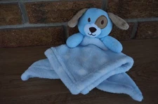 SECURITY Blanket BLUE White Polka Dots PUPPY Dog Brown Spot Eye Baby Lovey RN