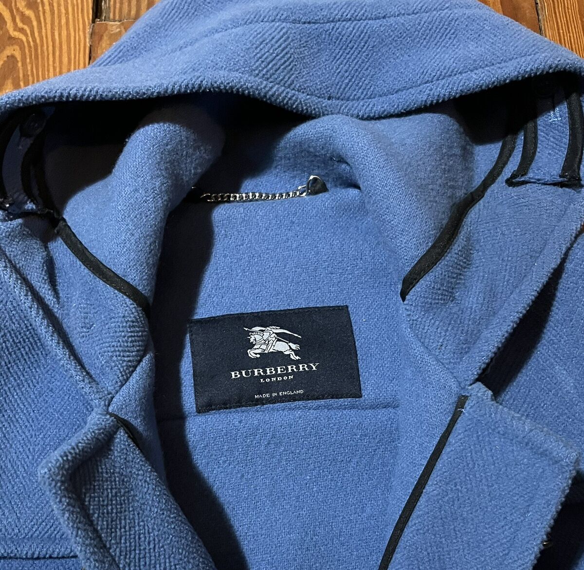 BURBERRY LONDON Duffle Coat Toggle Wool Hooded Blue UK6 4 S BURBERRY LONDON Duffle Coat Toggle Wool Hooded Blue UK6 4 S