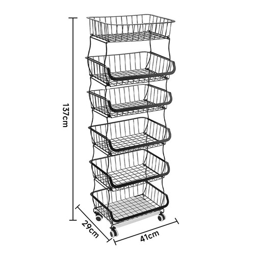 STORAGE STACKING WIRE BASKET STACKABLE SHELVES VEGETABLE FOOD KITCHEN RACK WHEEL - Picture 42 of 43