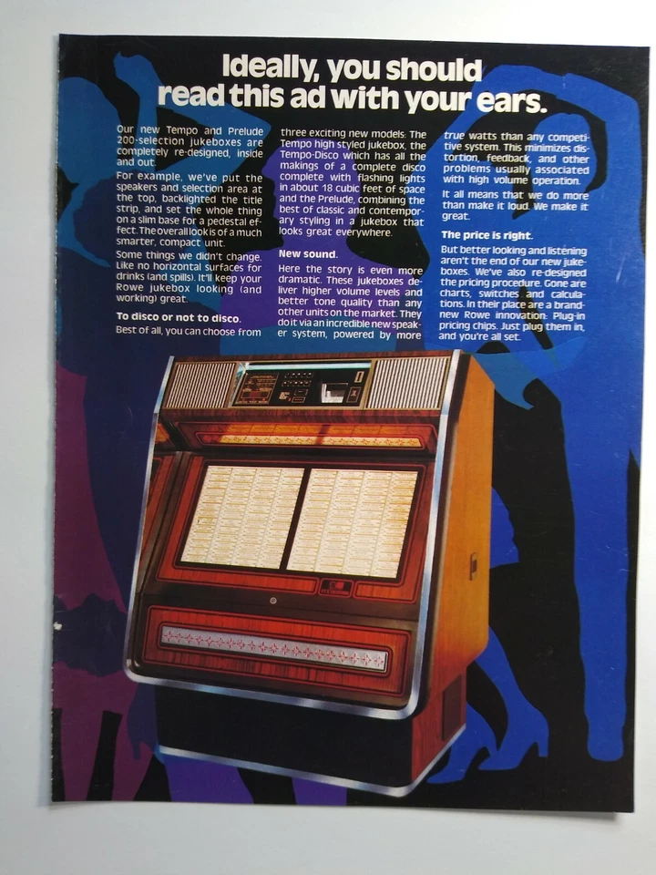 Rowe Tempo Model R-84 1980 Jukebox Flyer Vintage Phonograph Music Art Promo - Image 4 of 4