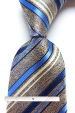 New Classic Striped Gray Blue JACQUARD WOVEN 100 Silk Men's Necktie Tie