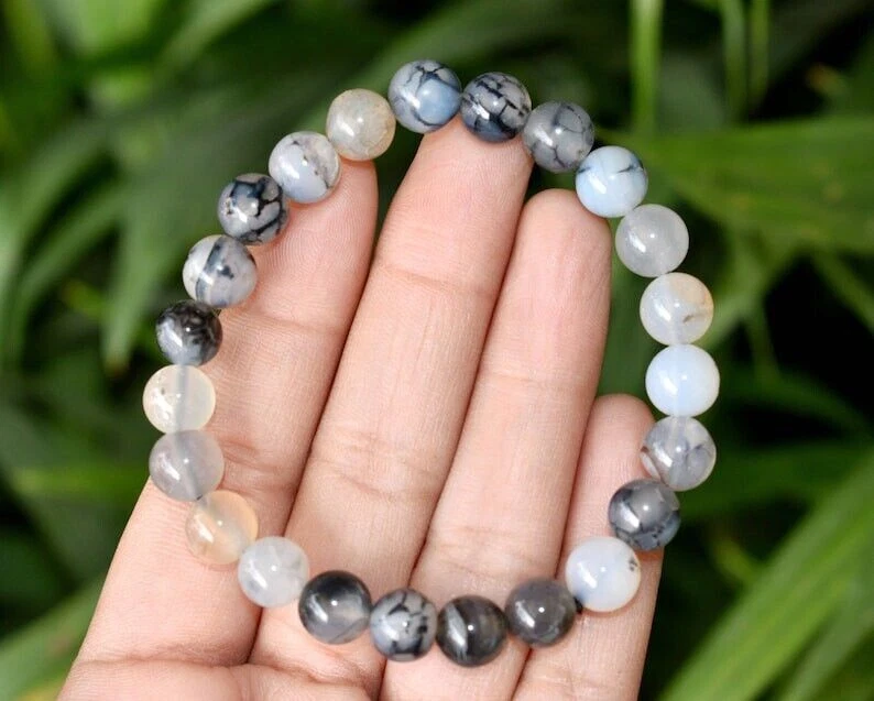 Dragon Vein Agate Bracelet 8mm Round Bead Bracelet Gemstone Bracelet