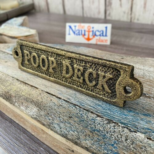 Poop Deck Sign - Antique Brass Finish - Nautical Decor - Cast Iron Wall Plaque - Picture 2 of 7