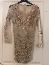 Ladies UK10 Boohoo Gold Sequin Mini Dress