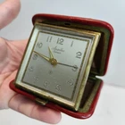ANTIQUE ART DECO ANGELUS JUNIOR 8 DAY TRAVEL CLOCK 1930'S SWISS ALARM CLOCK RED