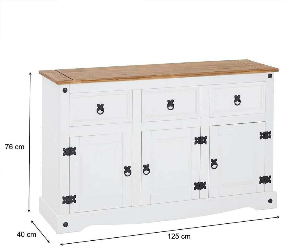 Corona Sideboard White 3 Door 3 Drawer Solid Pine Dining Mexican - Image 3 of 4