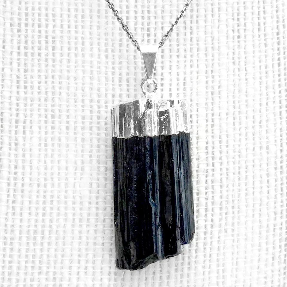 黑色碧玺吊坠天然水晶纯银项链灵气能量 H — 第 3/4 张图片