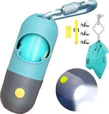 Dog Poop Bag Dispenser with Built-In LED Flashlight and Metal Clip for Leash, Pe