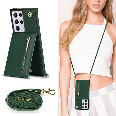 Crossbody Card Wallet Long Rope Holder PU Leather Bag Case Cover For Cell Phone