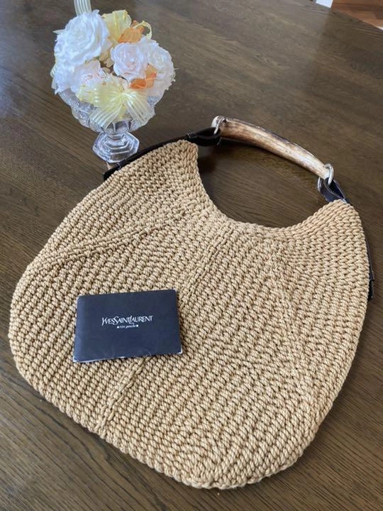 Yves Saint Laurent Woven Straw Mombasa Horn Hobo Bag - Yves Saint Laurent