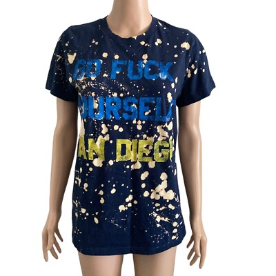 Two Stowed Tshirt Mens Small Navy Blue Yellow Go F Yourself San Diego