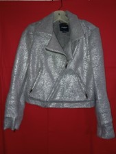 Gryphon New York Women Gray Flats Long Sleeve Silver Metallic Jacket S New