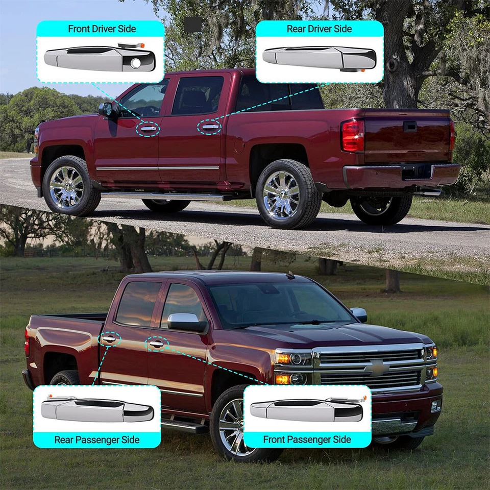 Door Handle Front Rear 4PCS For Chevy Silverado Tahoe GMC Sierra Denali 2007-14 - Image 4 of 4