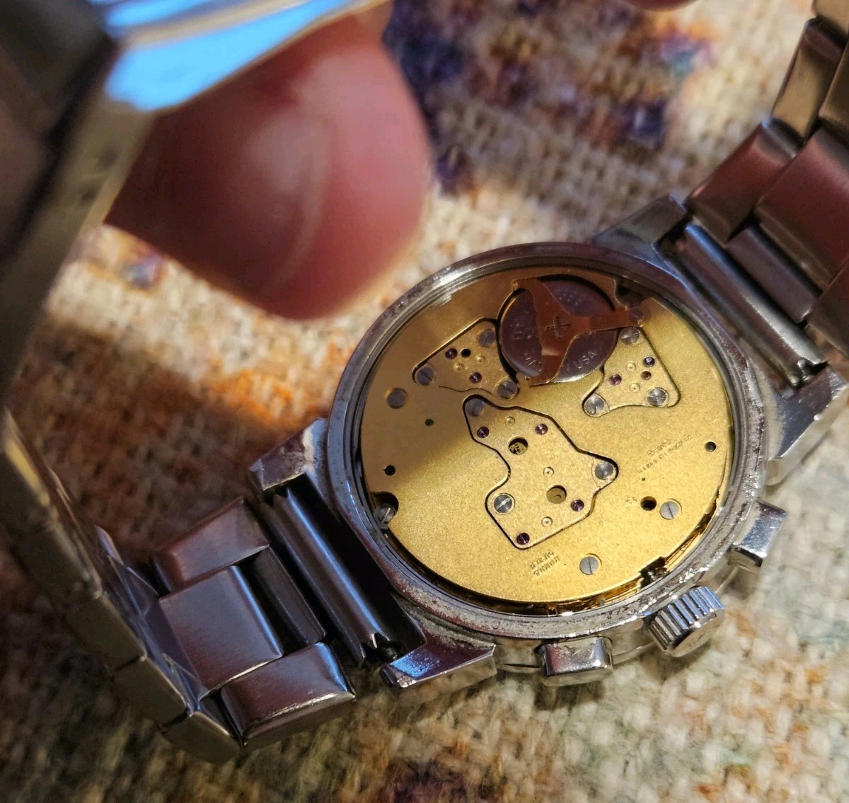 RARE VINTAGE ESTATE MAYORS BIRKS DIAMOND WHITE MOP CHRONOGRAPH SILVER BAND WATCH Whittnaur Mineron Crystal Gold Watch W/Lizard Leather Band  main image 4