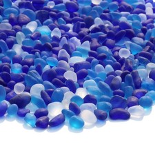 Sea Glass Stones - 2.9LB/46.4oz Blue Mixed Frosted Glass Pebbles Gemstones - ...