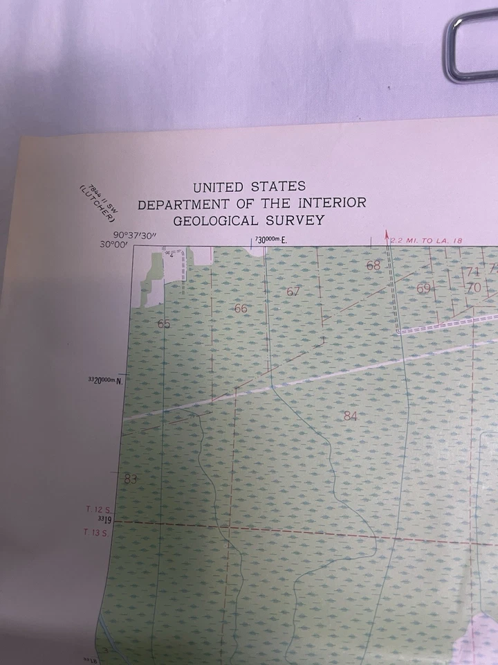"Mapa de estudio geológico de colección de Lac Des Allemands Louisiana 1962 26,5""x22,75""" Foto 3 de 4