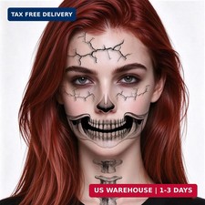 5 Skeleton Face Tattoo,Classic Skull Face Tattoo Temporary Tattoos,Halloween Tat