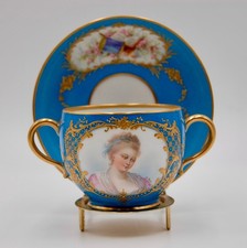 ANTIQUE SEVRES CHATEAU DES TUILERIES FRENCH HAND PAINTED CUP  SAUCER   1846