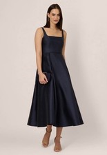 Adrianna Papell Mikado Ankle Dress Sleeveless Dress Size 6 Midnight Blue $199