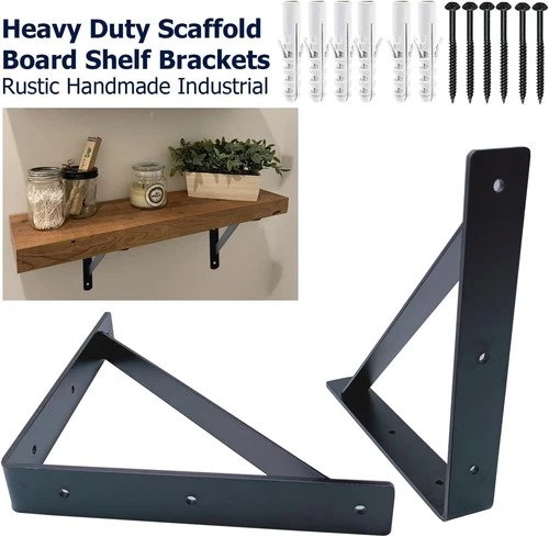 1 Pair Heavy Duty Shelf Brackets Cast Iron L Shaped Floating Wall Mount Support - Picture 5 of 8