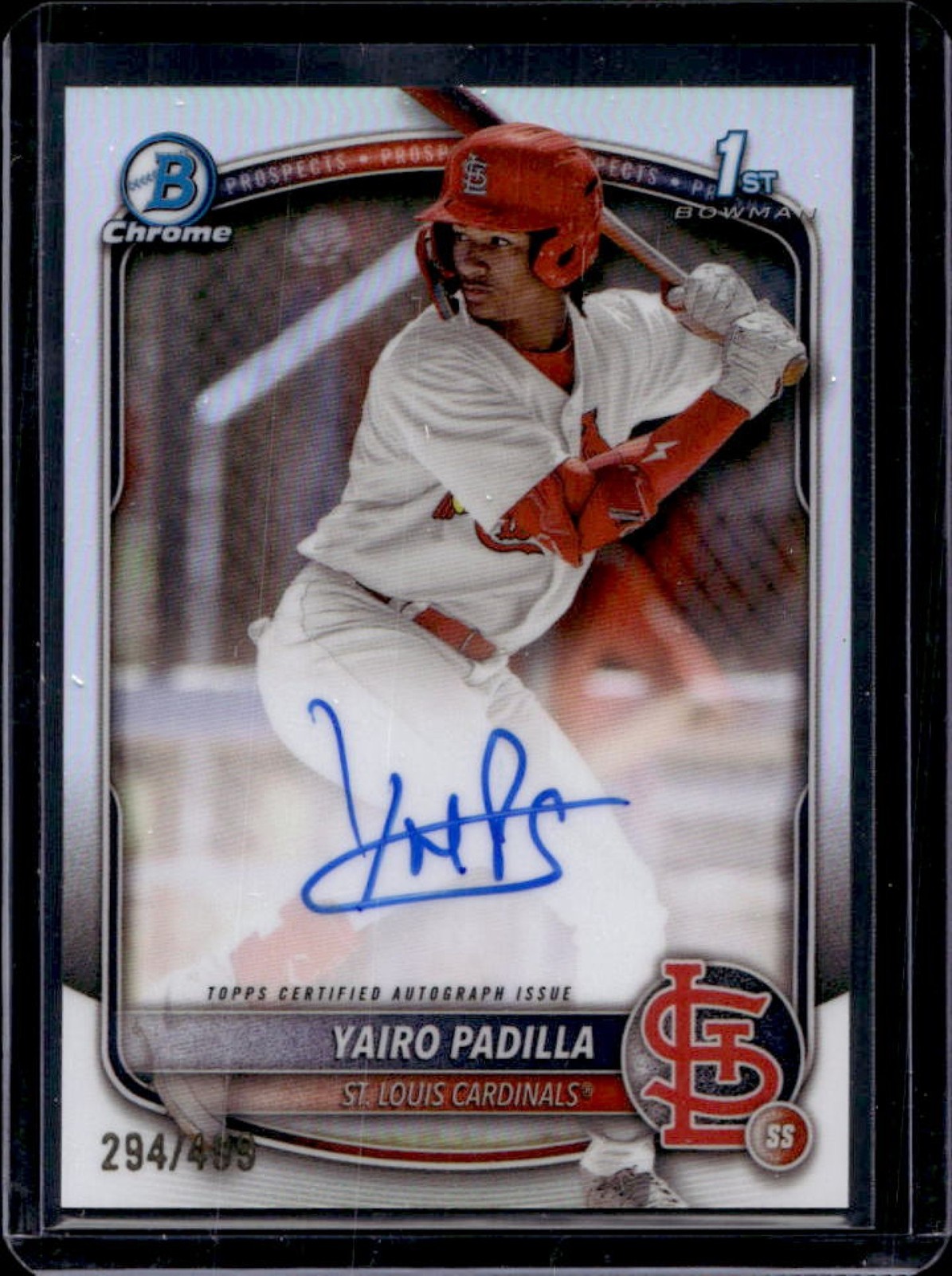 2025 Bowman Chrome Yairo Padilla Auto Refractor 1st Prospect #294/499 Cardinals