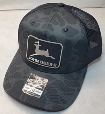 John Deere Black Patch Richardson 112 Trucker Hat Snapback Black Duck Camo/Black