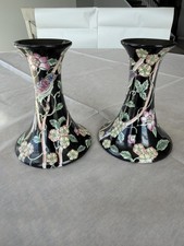 Vintage Chinoiserie Famille Noire Candlestick...