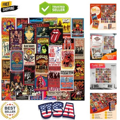 56PCS Vintage Rock Band Posters Set – Retro 70s 80s 90s Music Wall