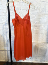 Vintage 50s Red Nylon Lace SLIP Lorraine S/M