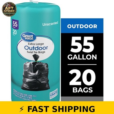 Great Value 55-Gallon Twist Tie Trash Bags, Unscented, 20 Pack