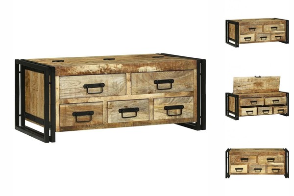 Couchtisch 90X50X38 Cm Aus Massivem Grobem Mangoholz-image
