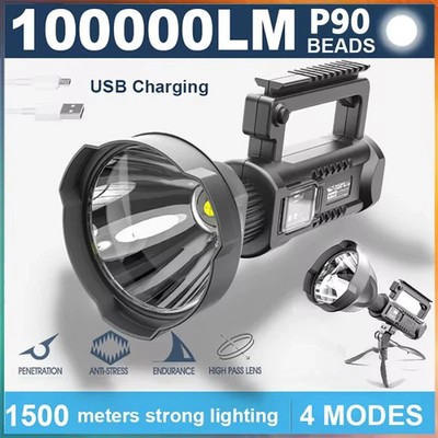 10000000 LED Flashlight Powerful Torch USB Rechargeable Spotlight Searchlight
