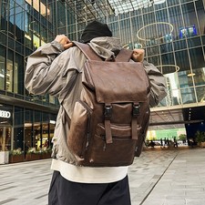 Retro Brown Men's Leather Cowhide Women's Computer Backpack Frosted