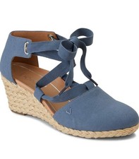 Vionic Kaitlyn Stylish Blue Espadrille Wedge Sandals Sz 9